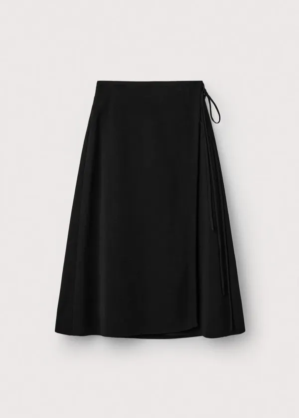 Elastic cotton knitted wrap skirt_Black