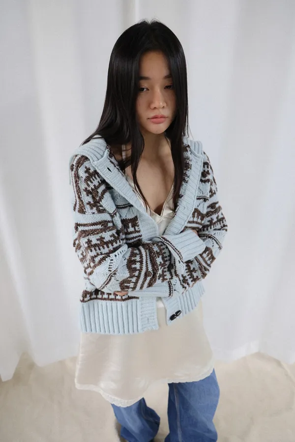 Chunky Collar Box Fit Cardigan_mint choco