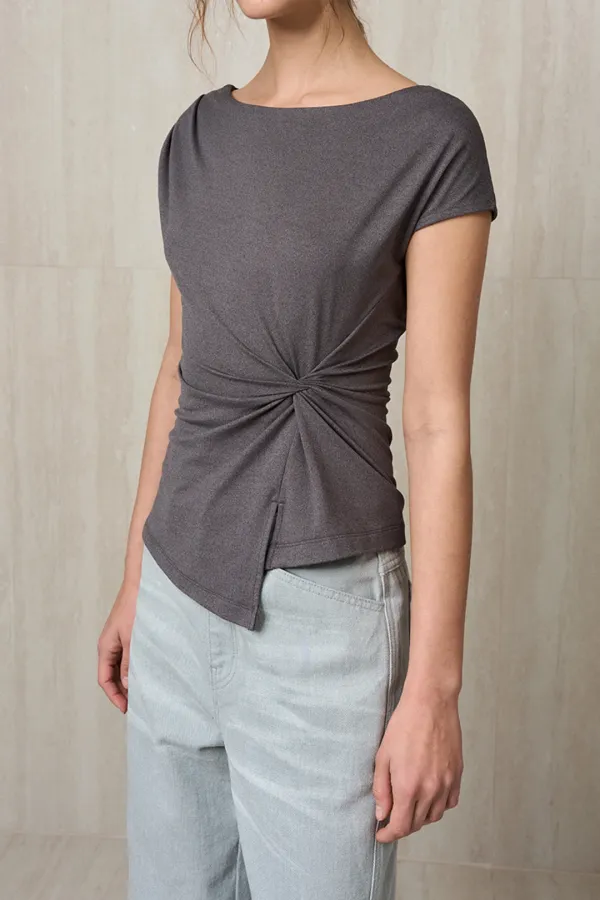 TWISTED DRAPE TOP CHARCOAL