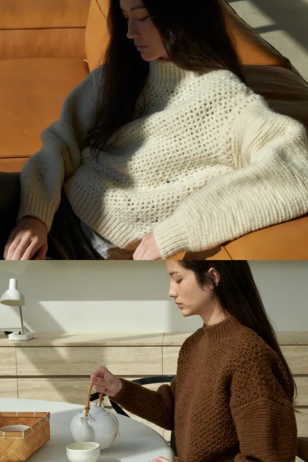 Volume sleeve knit (ivory+brown set)
