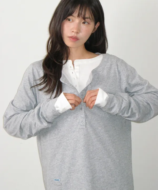 HENLEY NECK OVER FIT LONG SLEEVE GREY
