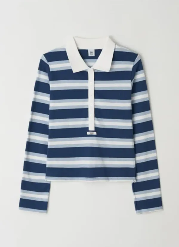 HENRYNECK COLLAR SLIM LONG SLEEVE BLUE STRIPE