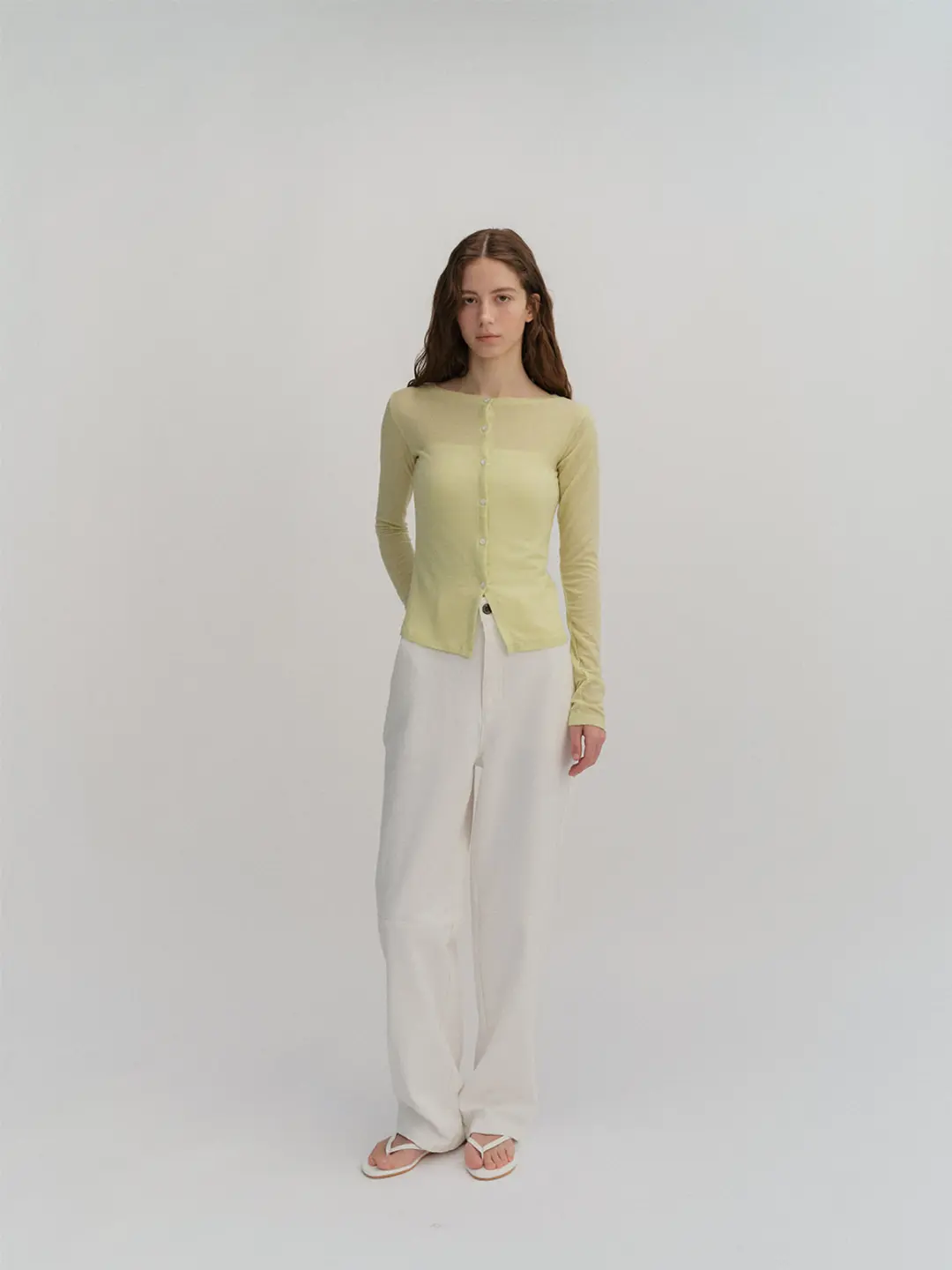 베이오드 Boat neck tencel cardigan_lime 상품 이미지 2