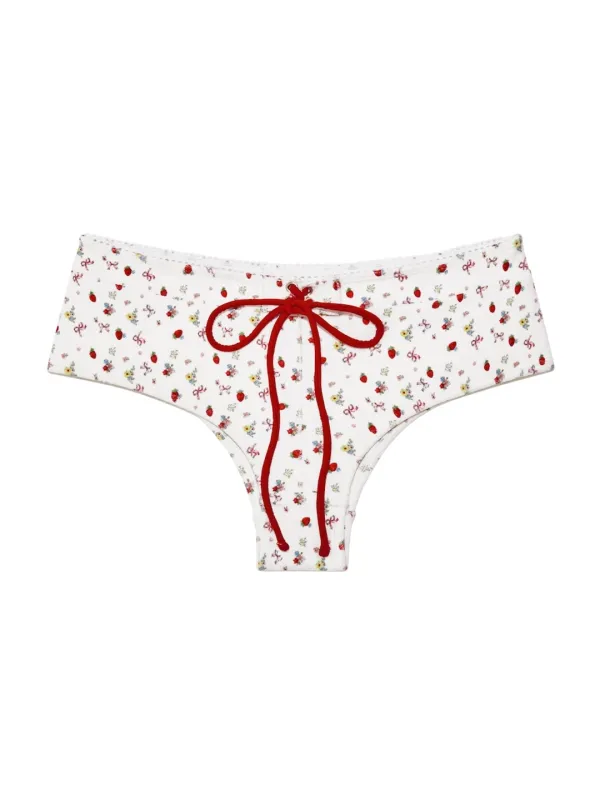 STRING BOOTY SHORTS (STRAWBERRY BOW)
