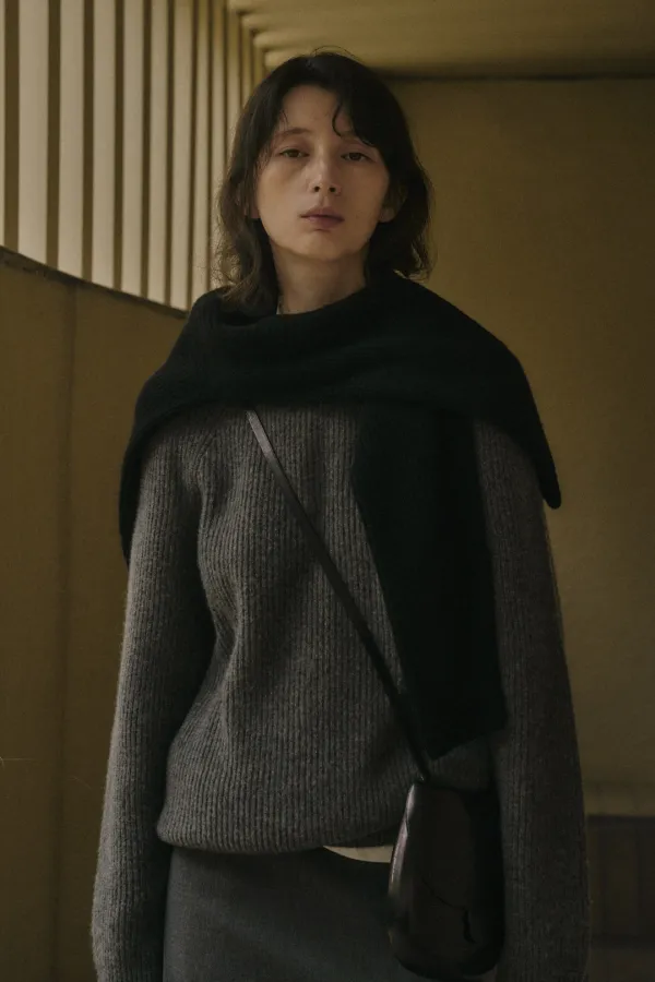 VENI WOOL RIB ROUND KNIT_GRAY