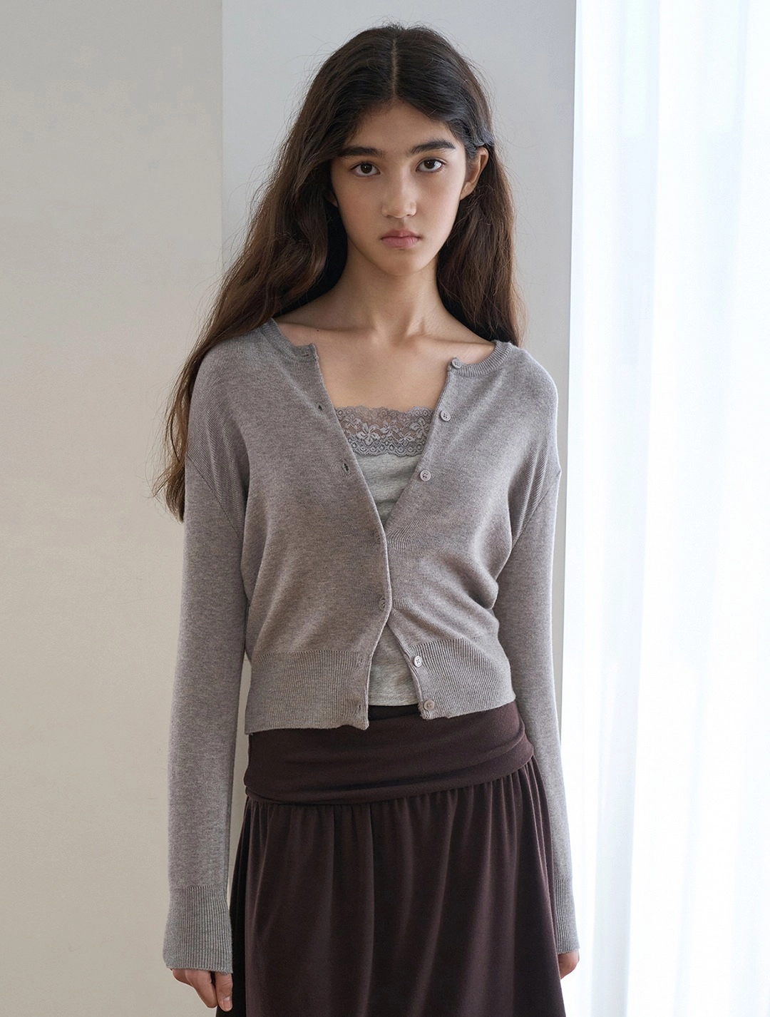 로에일 Ribbed wool basic cardigan_Gray 상품 이미지 1