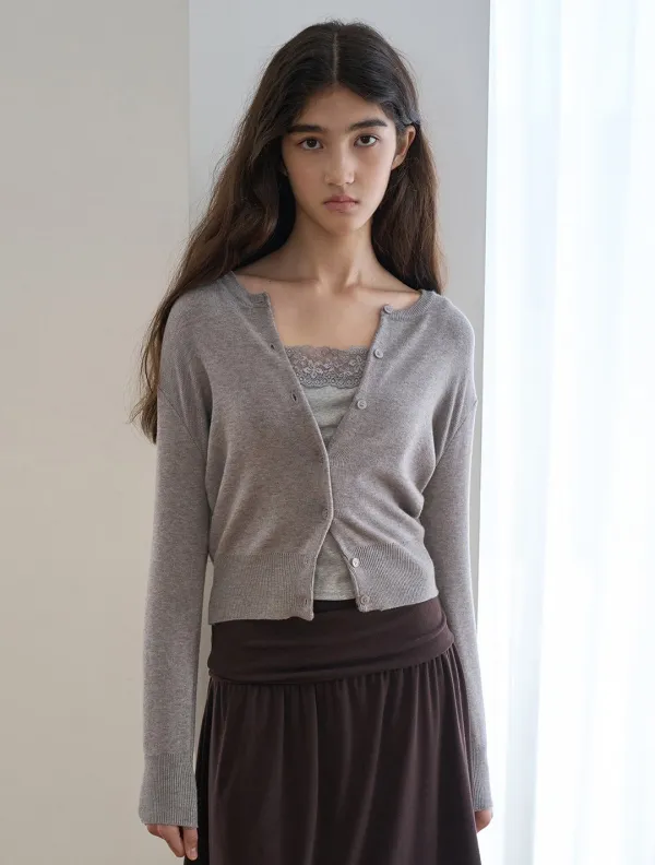 Ribbed wool basic cardigan_Gray