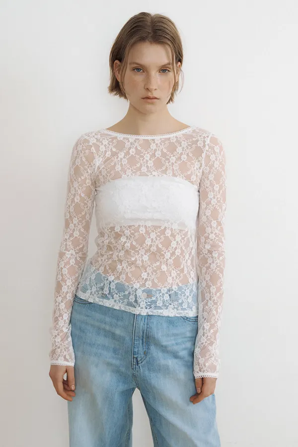 Reversible Boat & U Neck Lace Slim Top (ivory)