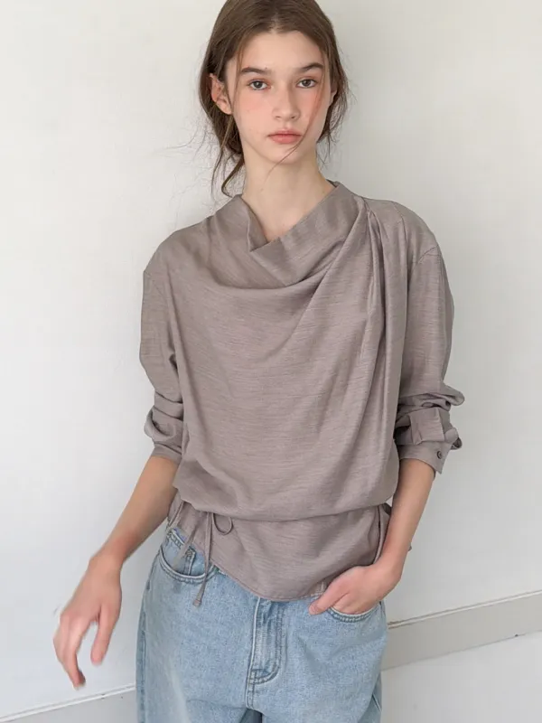 COWLNECK BLOUSE - LIGHT GRAY