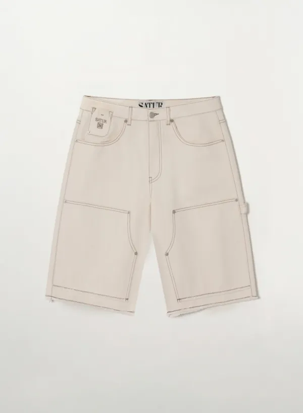 Carpenter Bermuda Denim Pants - Ecru