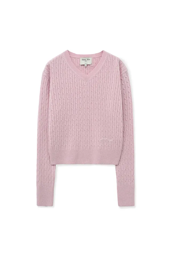 SHINY CABLE PULLOVER IN PINK