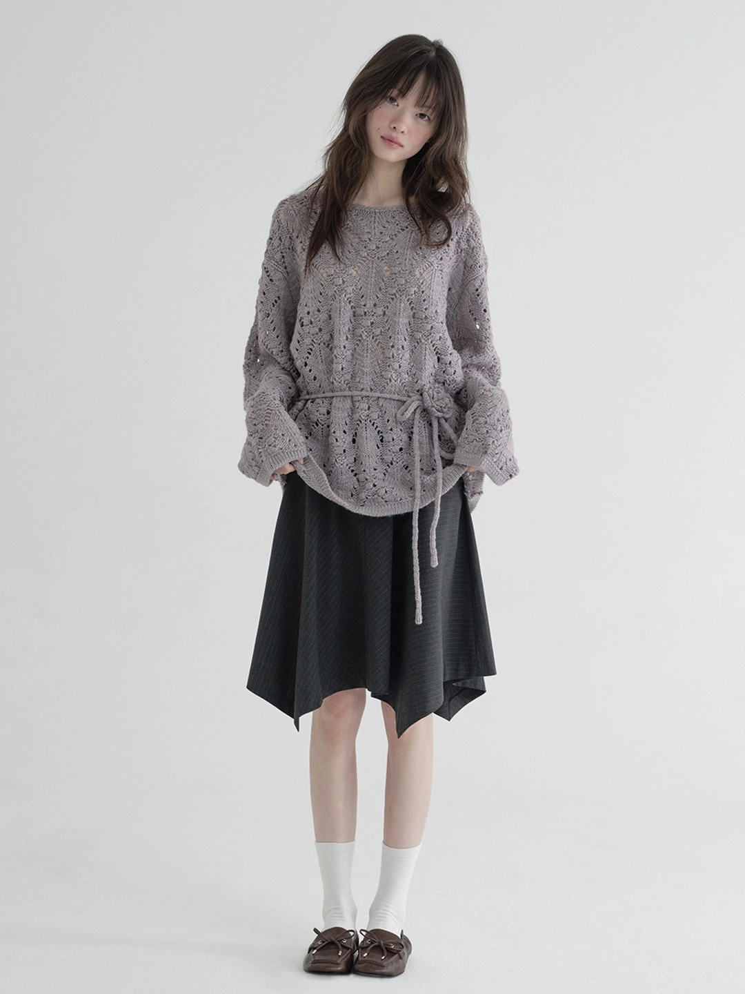 마가린핑거스 UNBALANCED PIN-STRIPE SKIRT (CHARCOAL) 상품 이미지 2