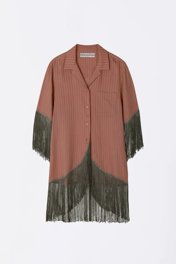 Boho Hawaiian Shirt Brown Stripe