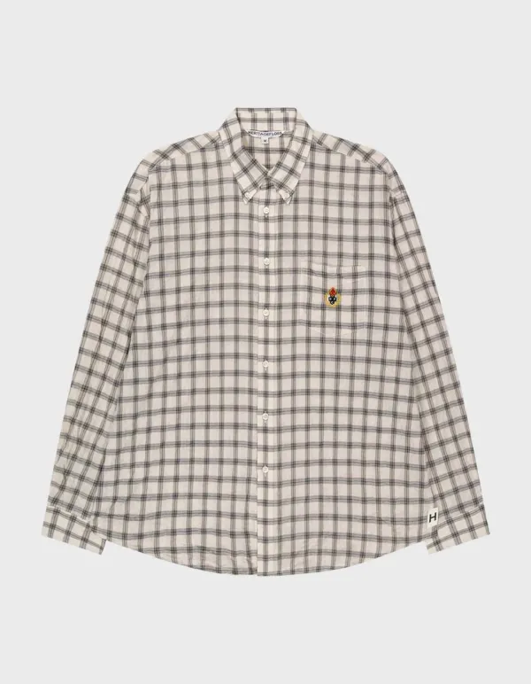 CREST WASHED SHEER CHECK SHIRT / Ivory