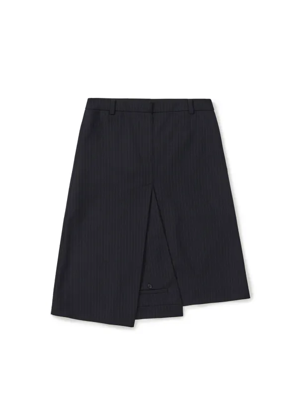 STRIPED TAILORED MIDI SKIRT (DARK NAVY)