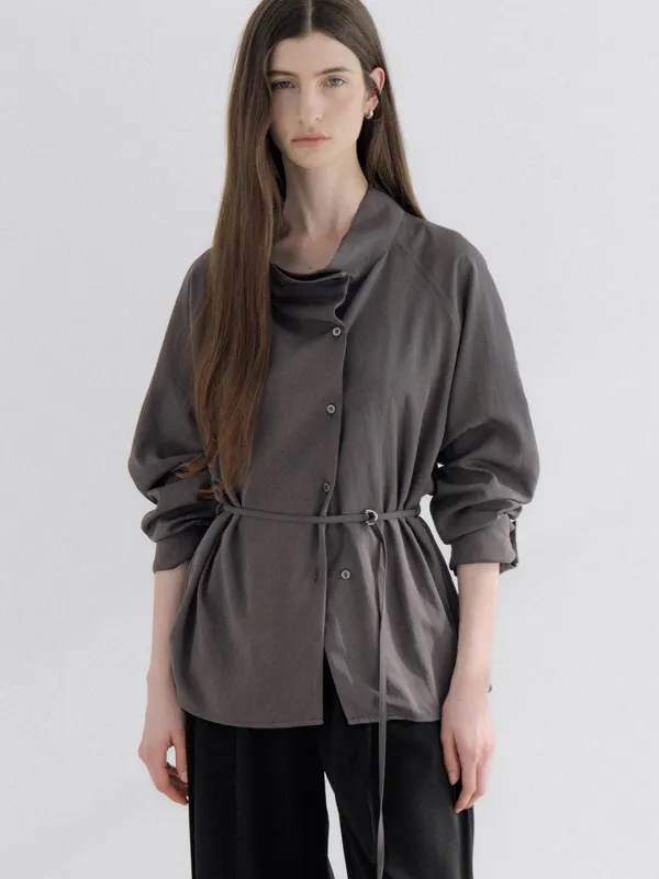 high neck cowl blouse (charcoal brown) orc 6117