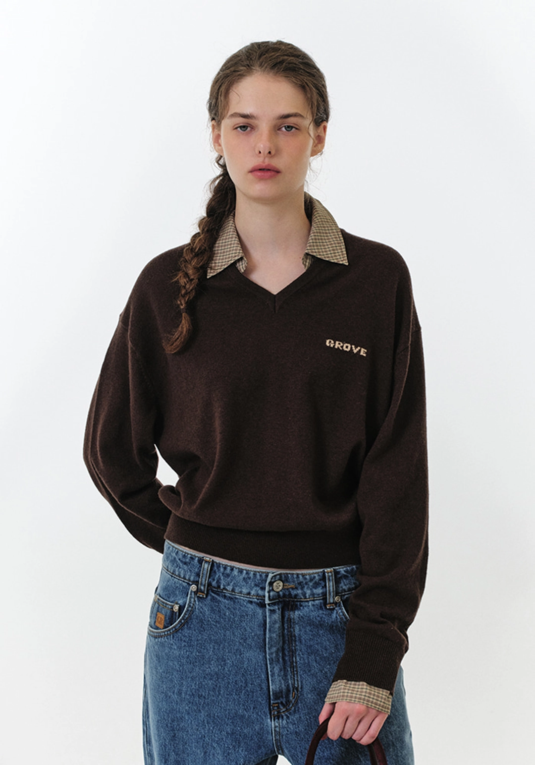 그로브 EVIE CHECK COLLAR KNIT 상품 이미지 2