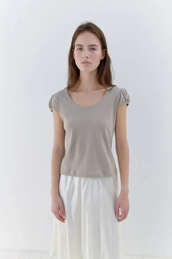 Jean Cap-sleeve Top  in Taupe
