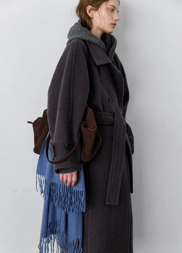 (CT-1496)HIGH NECK LONG WOOL PEACOAT S