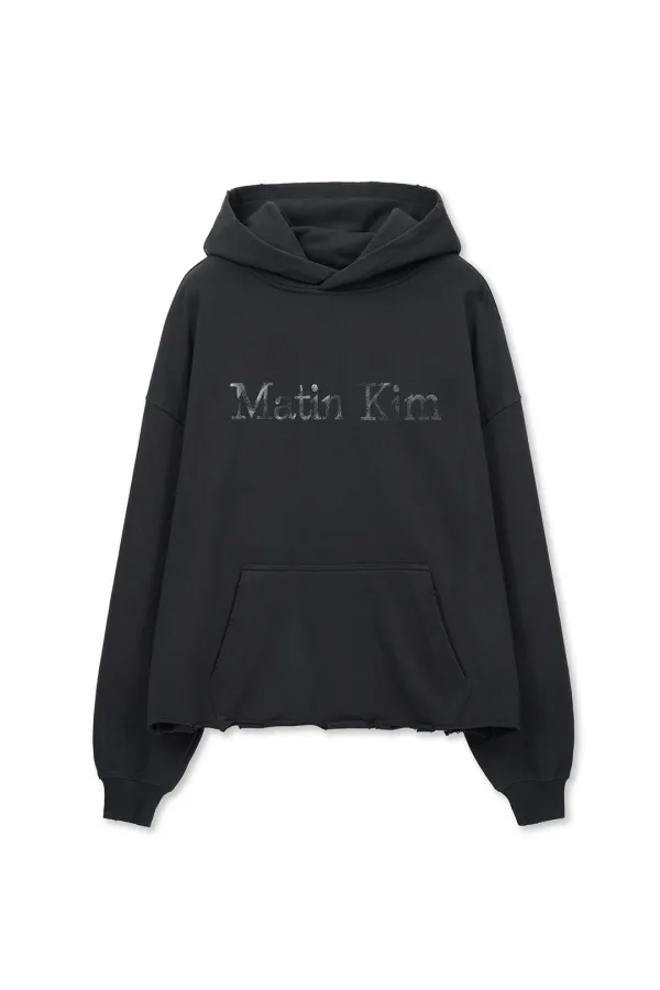 RAW EDGE HEM SWEAT HOODY IN CHARCOAL