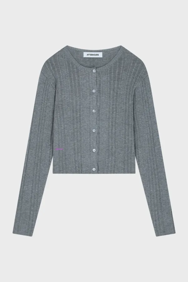 ROUND NECK RIP CARDIGAN (MELANGE GREY)