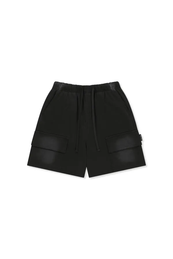 VINTAGE WASHED TERRY CARGO SHORTS IN BLACK