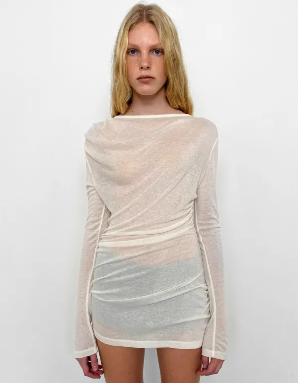 RUCHED LONG JERSEY, IVORY