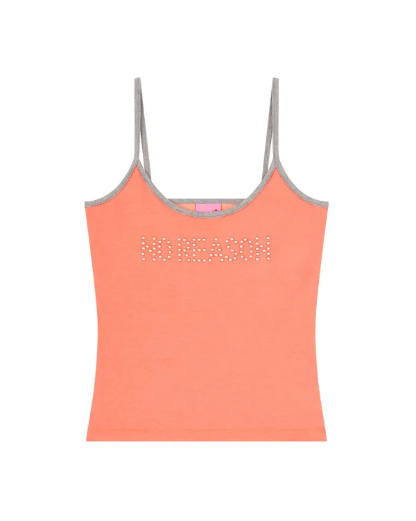 RHINESTONE RIBBED CAMI TOP, NEON ORANGE