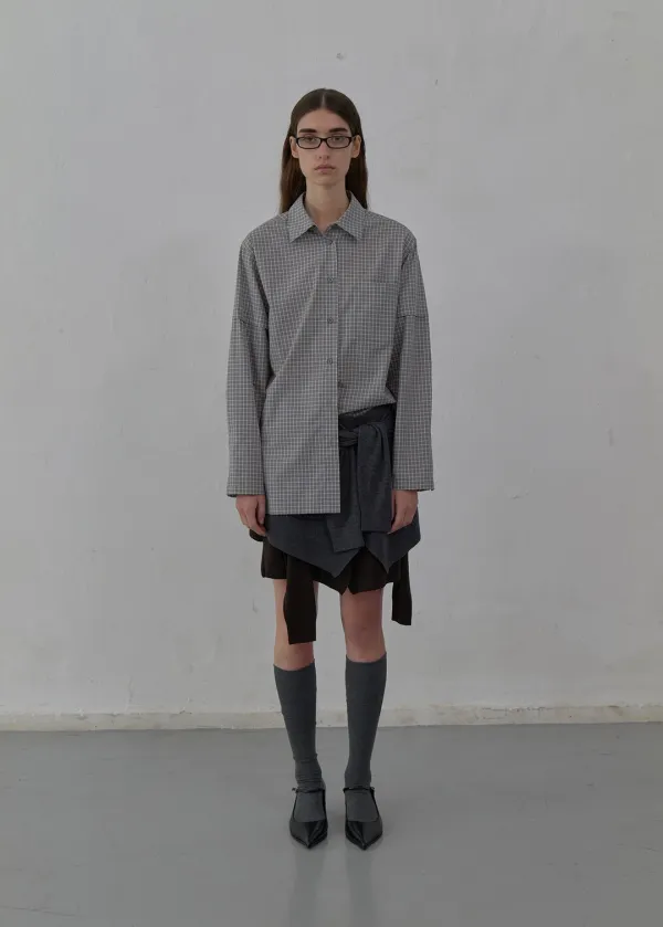 CHECKED LONG SHIRT (GREY)