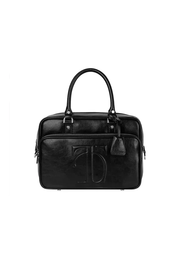 Embossed-Logo Square Tote Bag [ Black ]