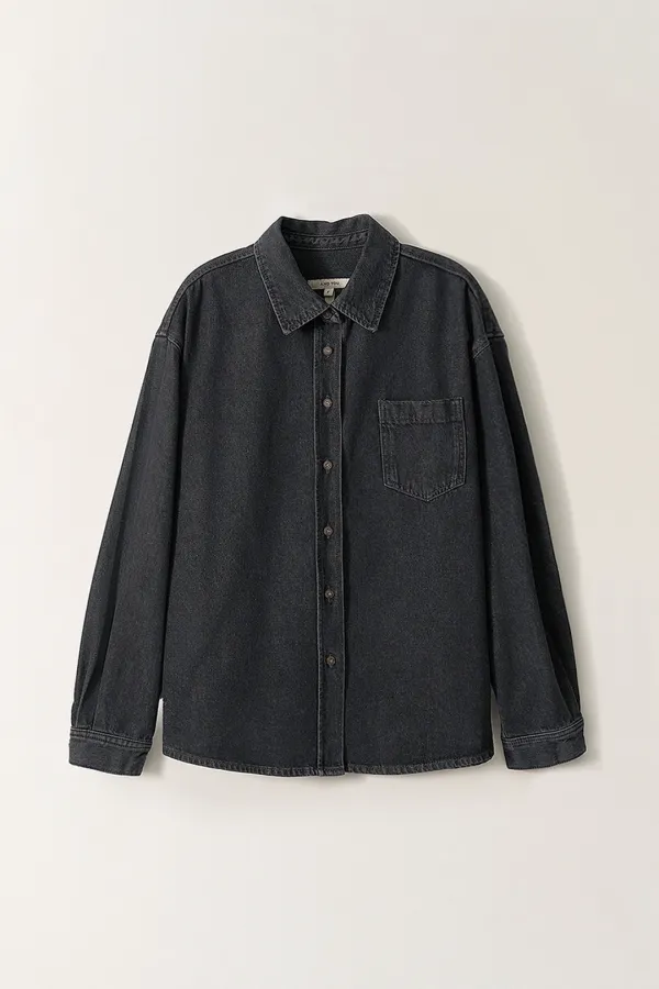 [지나정 PICK]포켓 디테일 데님 셔츠 (Washed black)_2FFUBL52