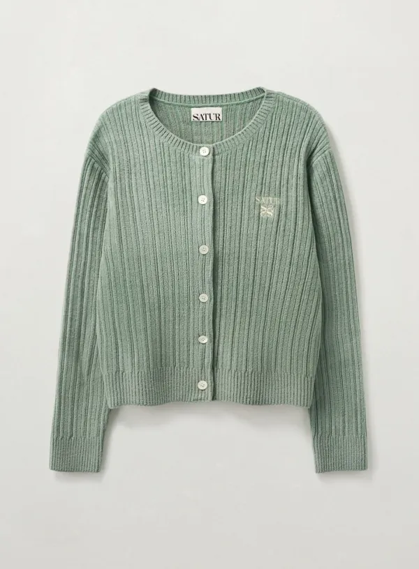 (W) Fleece Crew Neck Cardigan - Mint
