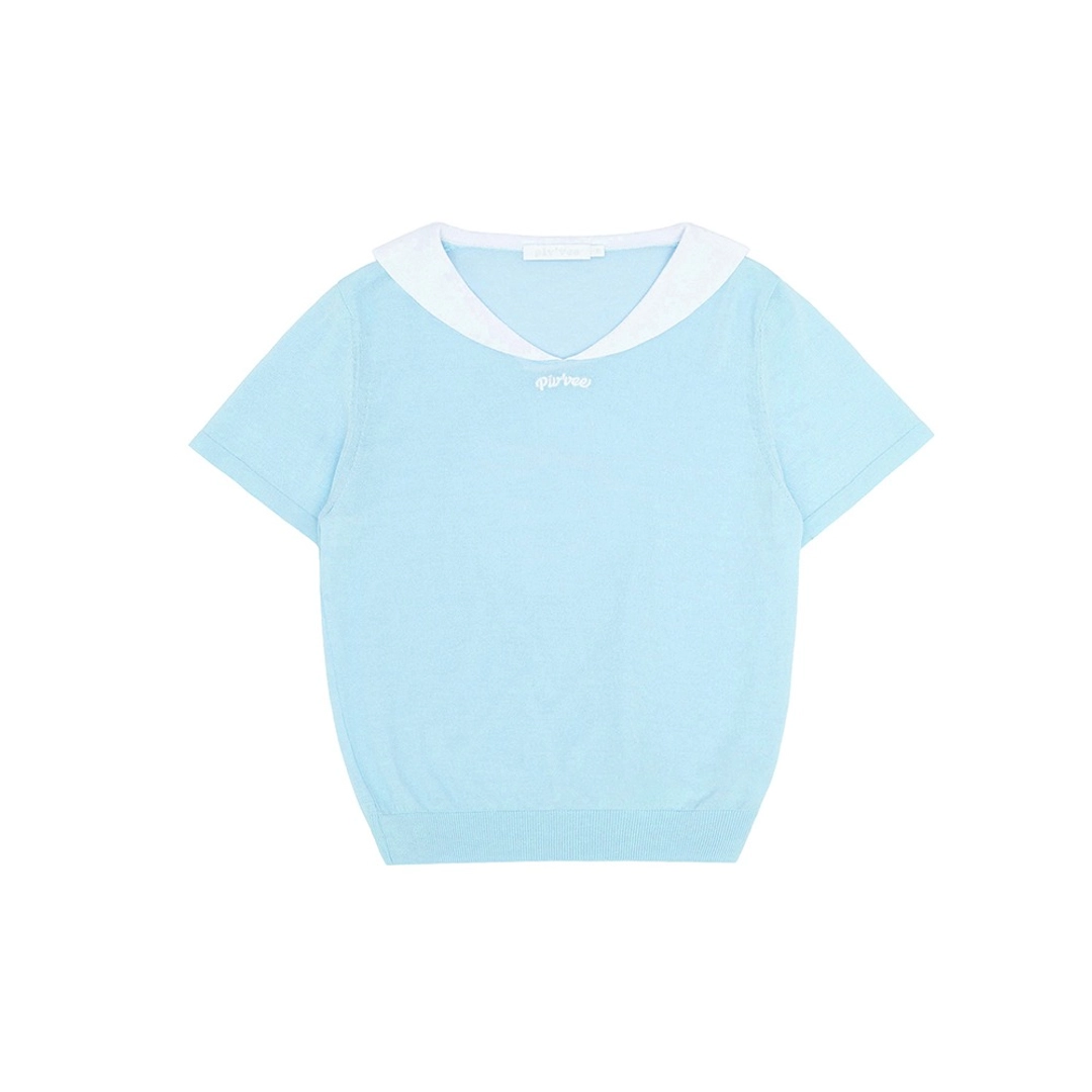 피브비 Giant Smiley Sailor Short Sleeve Knit Top (mist blue) 상품 이미지 1