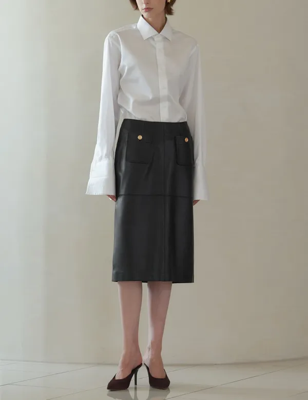 Edit Noir Nappa Lambskin Leather Skirt (Black)