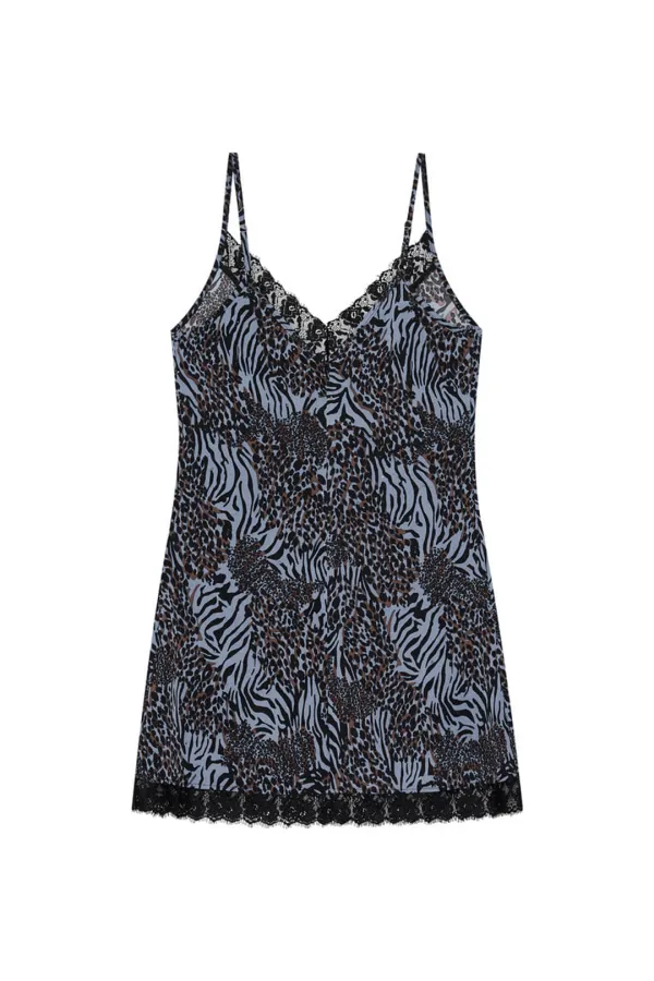 ANIMAL HOTFIX MINI SLIP DRESS (BLUE)