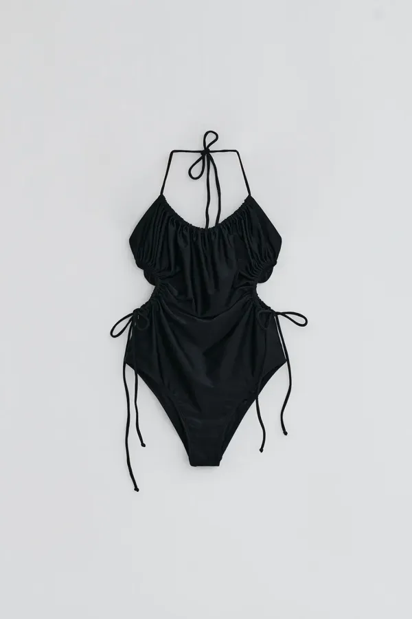 RIBBON SHIRRING SWIM SUIT