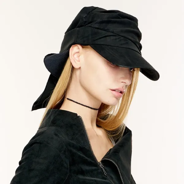 DRAPED LEATHER CAP (BLACK)