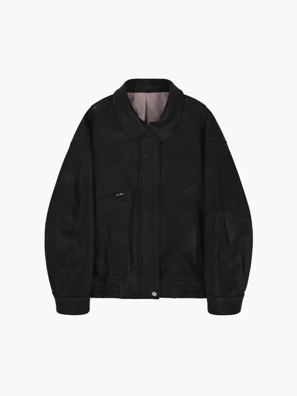 OVERSIZED LEATHER BLOUSON_black