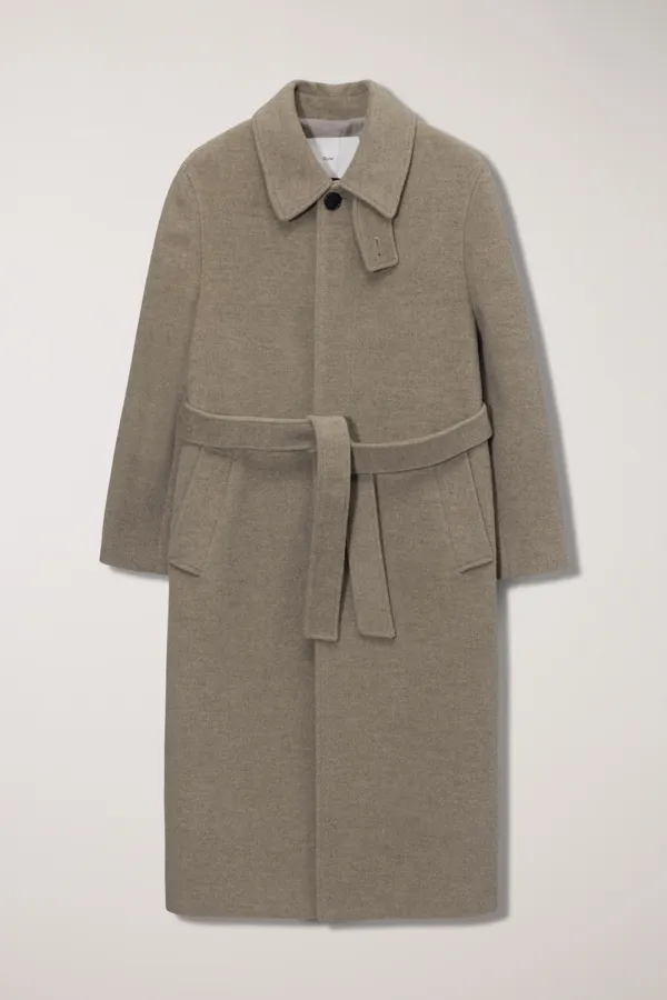 UNISEX BELTED CASHMERE MAC COAT OATMEAL BEIGE