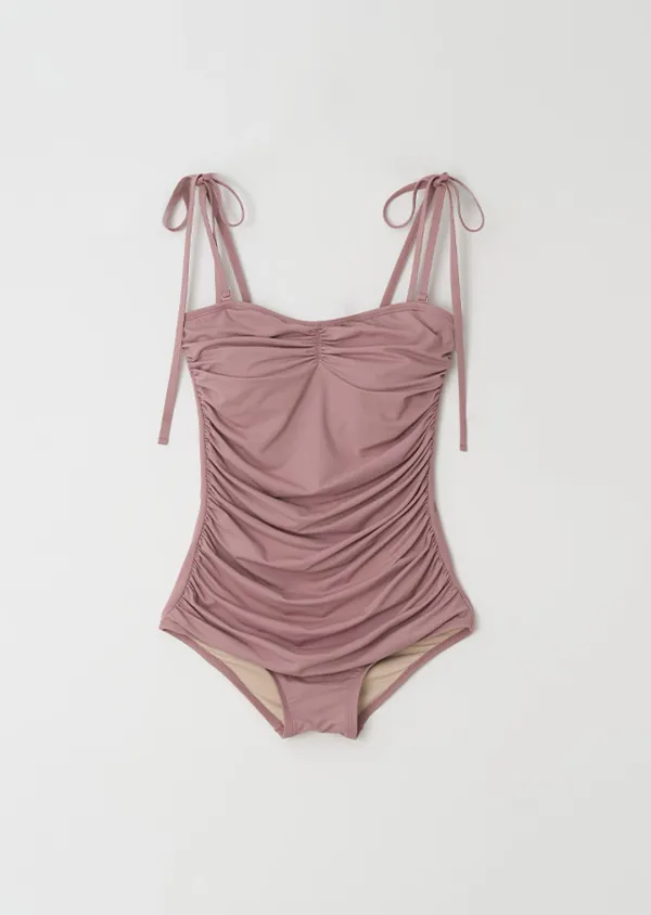 shirring sleeveless swimsuit-pink
