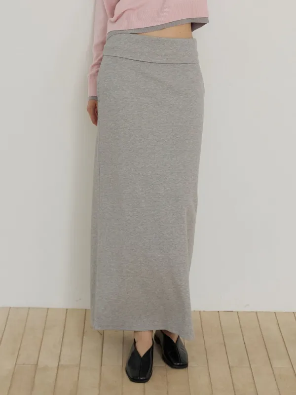 스웨트 스트레이트 맥시 스커트_MELANGE GREY