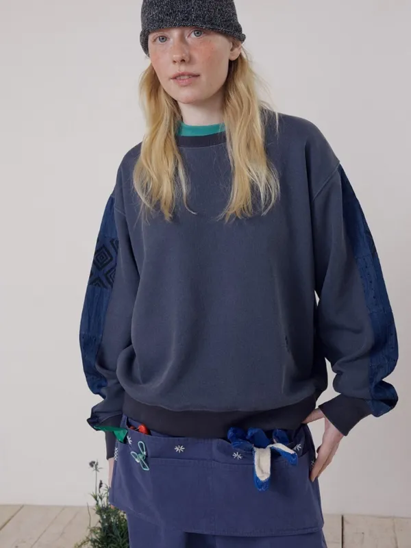 Patchwork Denim Sweatshirt Navy_F261TS06