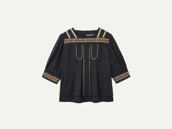 Via Lydia puff blouse (Black) - viaplain