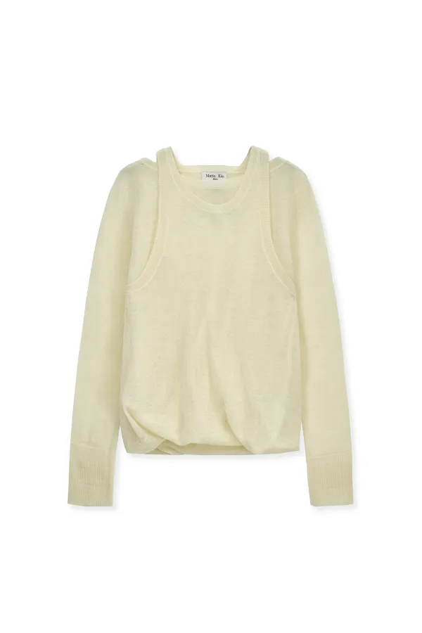 MOHAIR LAYERED KNIT PULLOVER IN LIGHT YELLOW