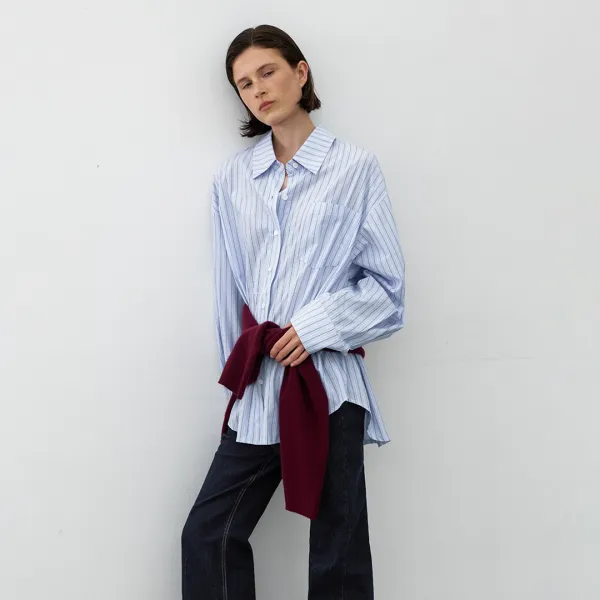 (Z-BL-4367)ESSENTIAL COTTON STRIPE RELAXED SHIRT