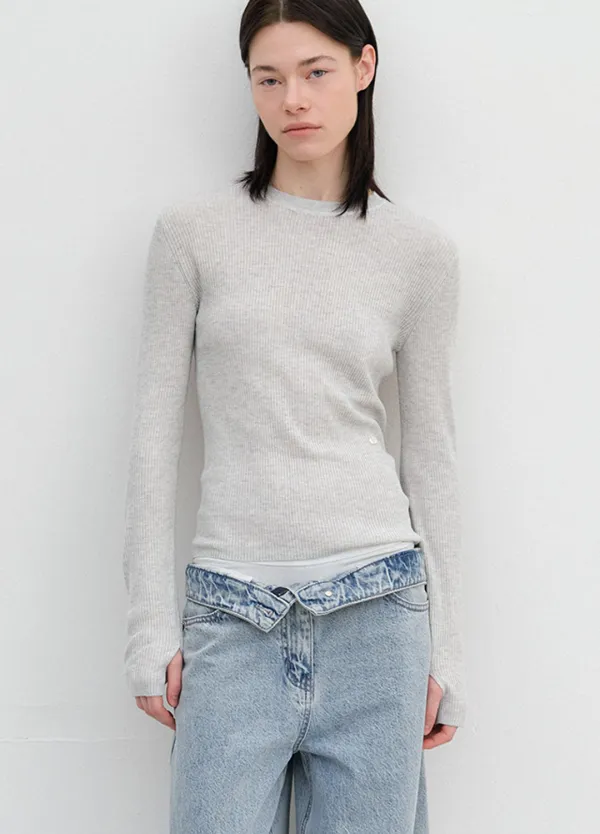 (T-7190)AN SHEER FRESH RIBBED SLIM KNIT