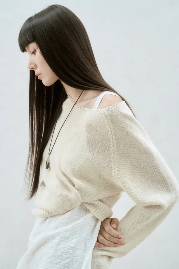 ROUND NECK SHEER KNIT TOP SAND