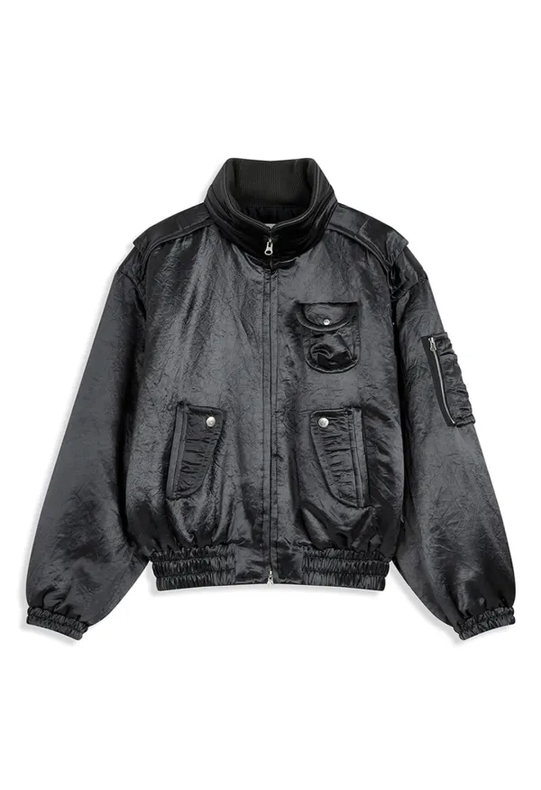 SATIN CARGO BOMBER, CHARCOAL