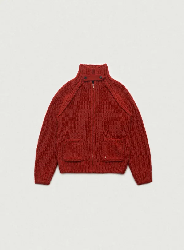 Oversized Soap Zip-Up Knit Cardigan_Red