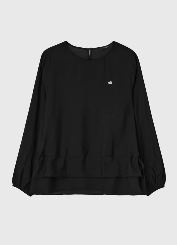 Drawstring flare blouse - black